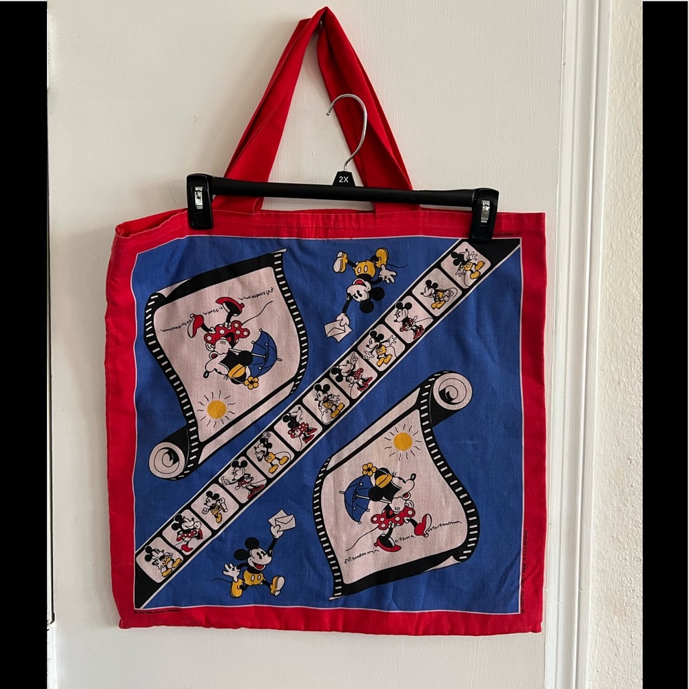 Vintage Mickey and Minnie tote bag made from two scarves.  One of a kind.